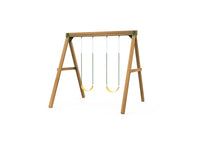 PlayStar Horizon Bronze Quick Assemble Wooden Swing Set with two swing seats in a backyard