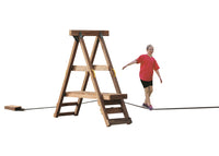 Ninja Power Platform Bronze Playset with child balancing on slackline - compact backyard obstacle course