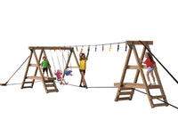 PlayStar Ninja Power Platform Gold Playset with children climbing, swinging, and navigating ninja obstacle course