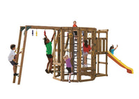PlayStar Ninja Power Tower Bronze Playset with children climbing, swinging, and sliding - full view