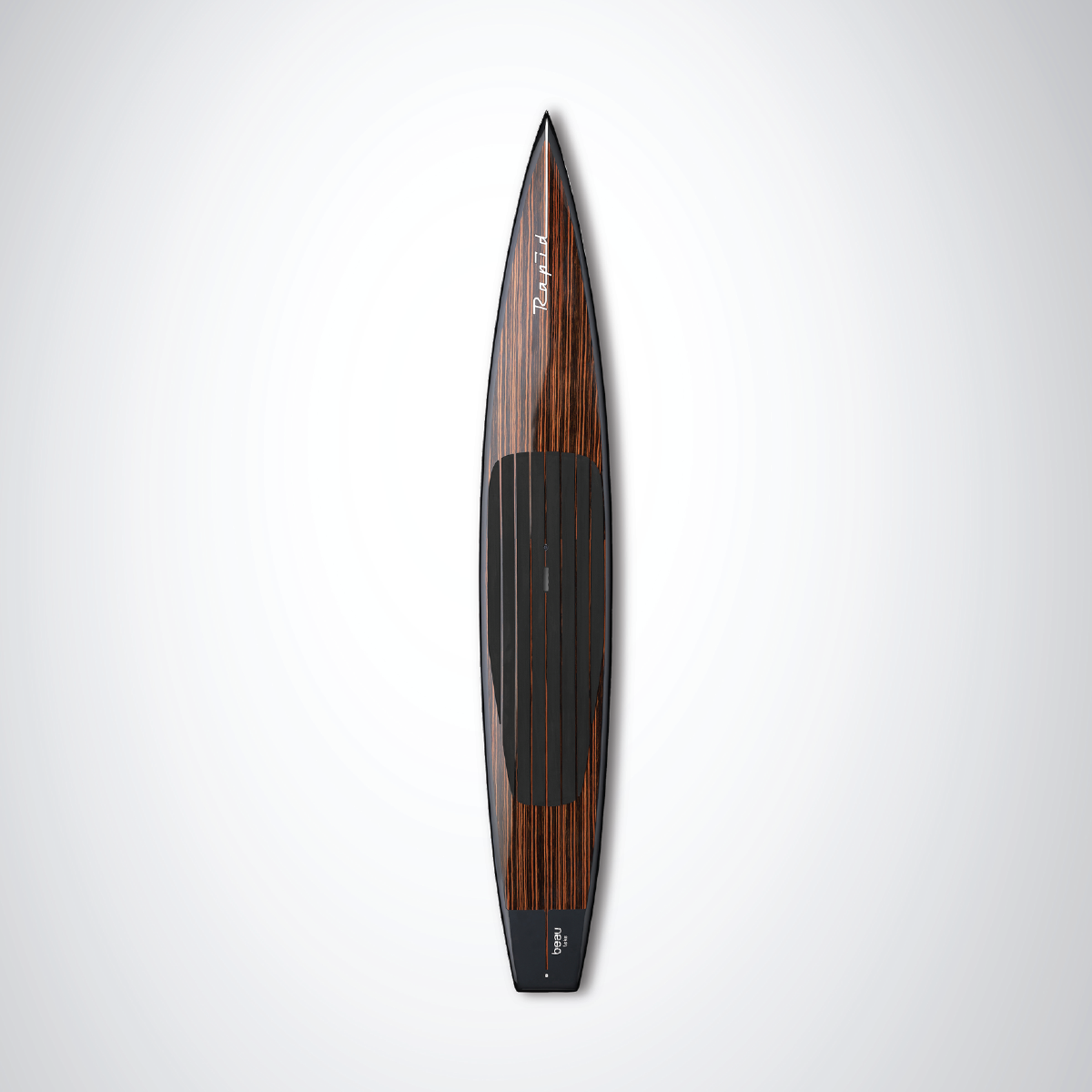 Beau Lake The Rapid paddleboard front view showing Macassar Ebony veneer