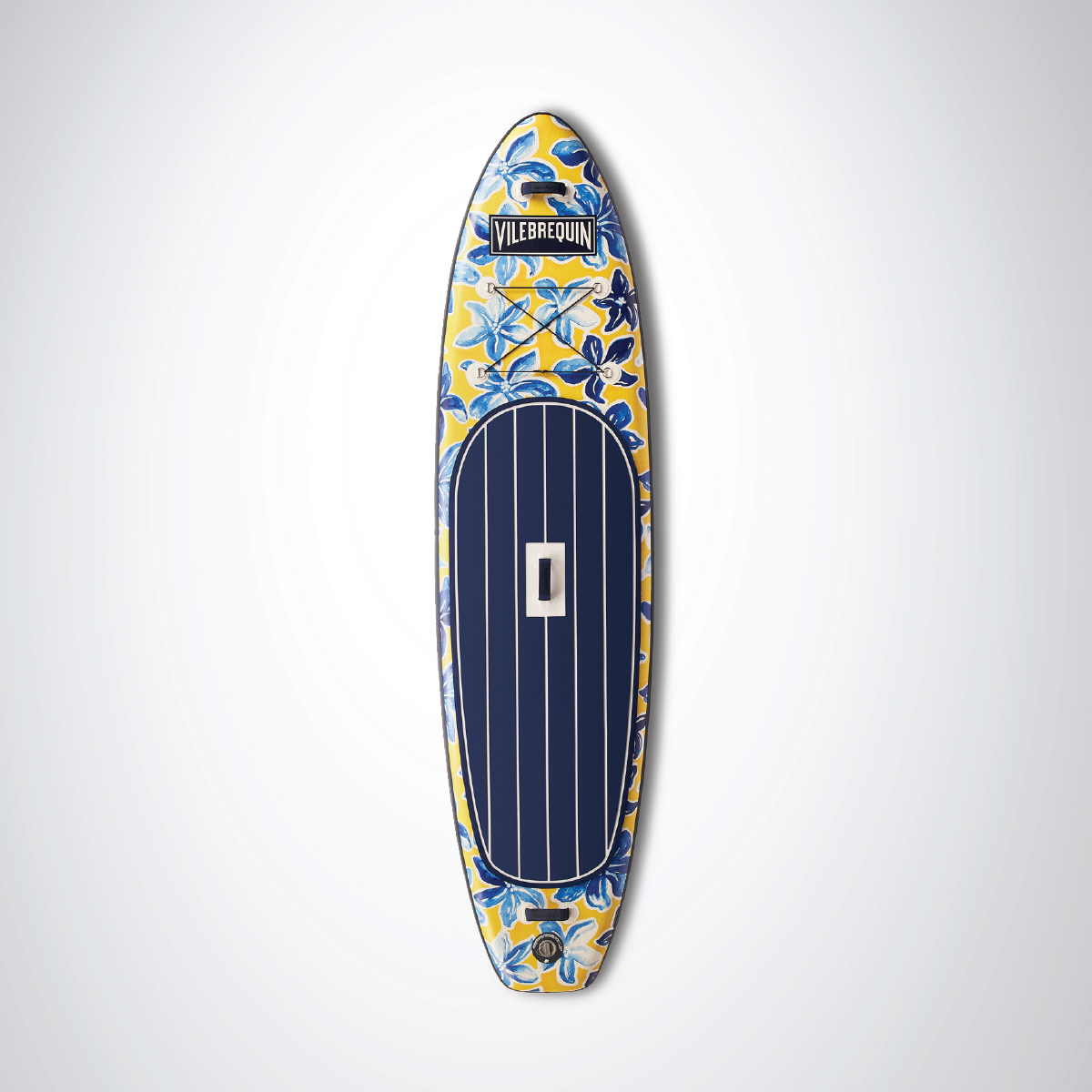 Vilebrequin x Beau Lake iSUP paddleboard front view with Raiatea pattern