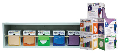 Val-u-Band Twin-Pak 100 yd exercise band set with Dispens-a-Band rack, peach and plum