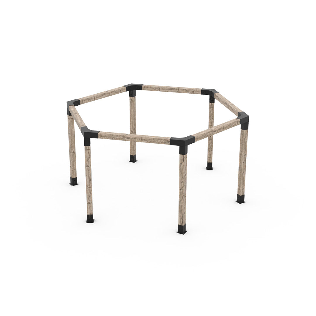 Toja Grid Hexagonal Pergola Kit installed in backyard with hammock