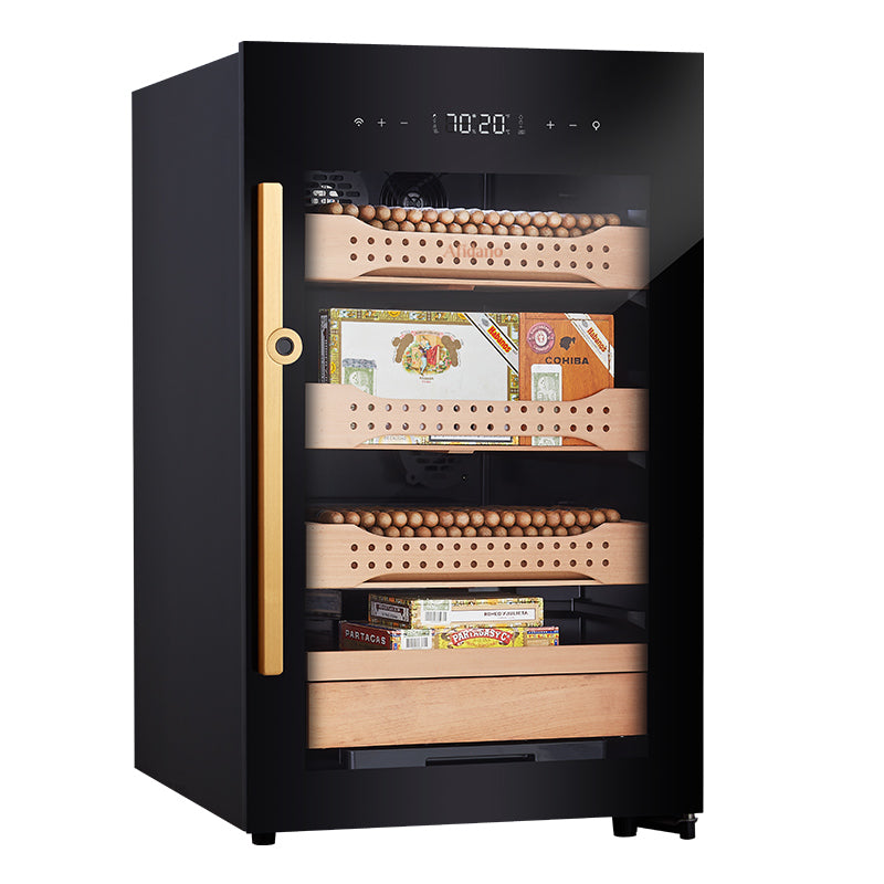Afidano 850 Count Cigar Humidor Cabinet - front view with low-E glass door and steel exterior