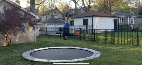 Image of Akrobat 10ft Round Primus Flat In-Ground Trampoline – Anthracite Gray Pad with Black Jump Mat