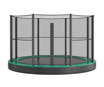 Akrobat 12ft Round Primus Flat In-Ground Trampoline – Green (Green Pad with Black Jump Mat)