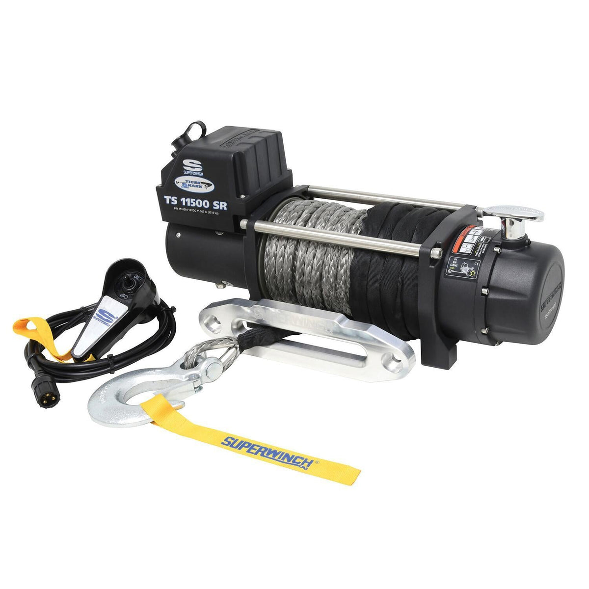 Superwinch Tiger Shark 11500SR 12V Electric Winch with Synthetic Rope - Three Quarter Driver View