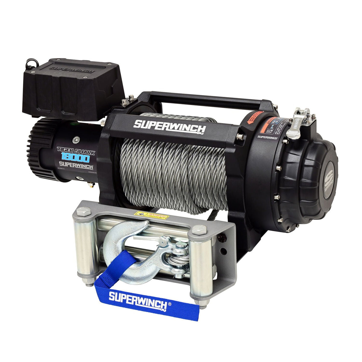 Superwinch Tiger Shark 18000 lb 12V Electric Winch with Steel Wire Rope - Three Quarter Driver Side View