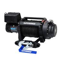 Superwinch Tiger Shark 18000SR 12V electric winch with synthetic rope - driver side three-quarter view