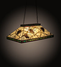 Meyda 39 inch Pinecone Mission Oblong Pendant in Mahogany Bronze with stained glass shade - front view