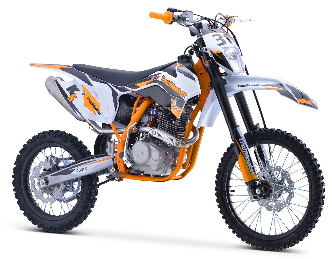 TrailMaster TM31 250cc Dirt Bike full view - 5-Speed Manual with Dual Disc Brakes