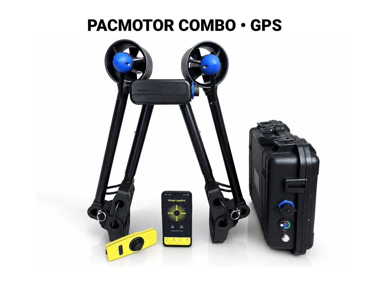 PacMotor GPS Combo complete system with dual thrusters and blue tip detail