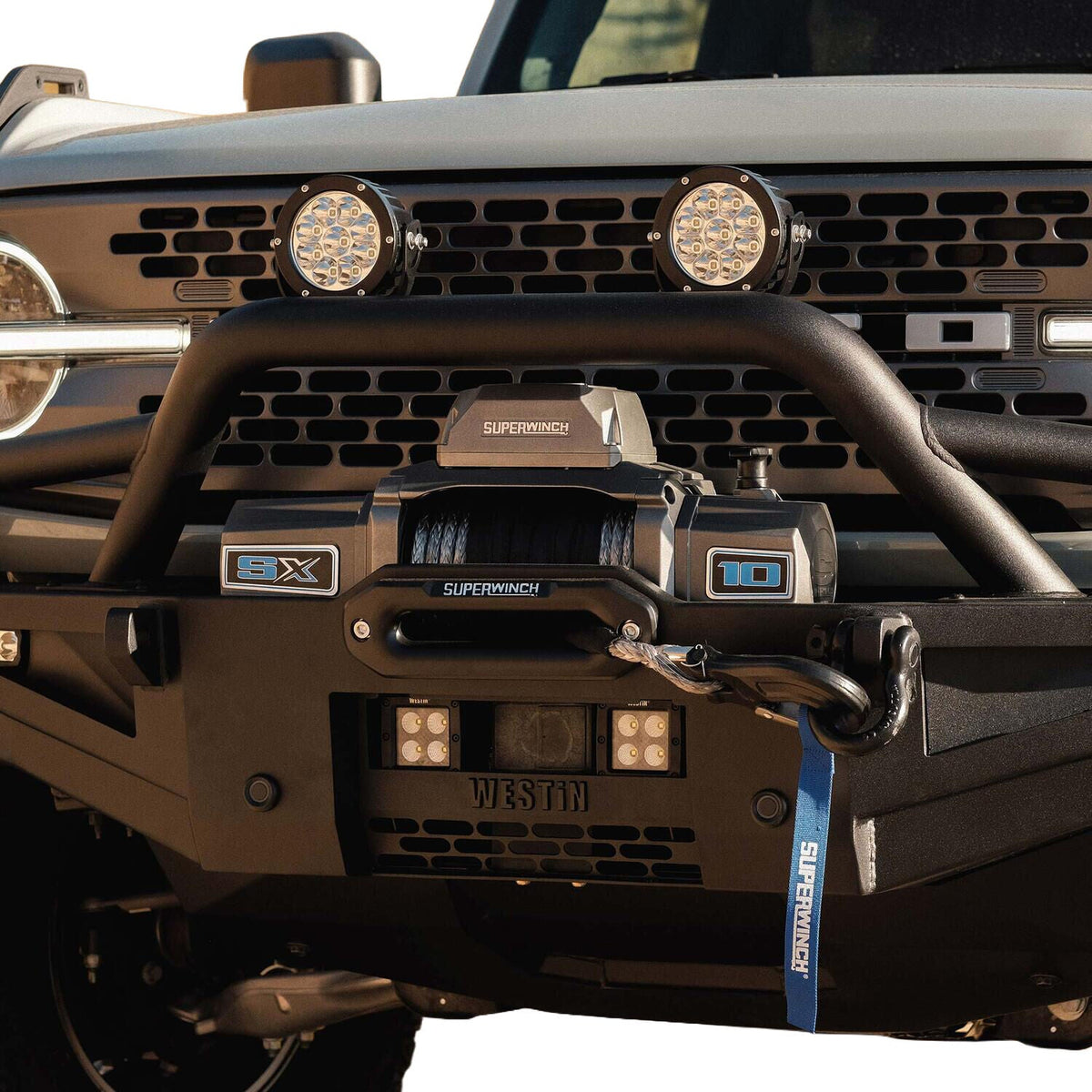 Superwinch SX10SR 10,000 lb 12V Winch with Synthetic Rope in Graphite - front view