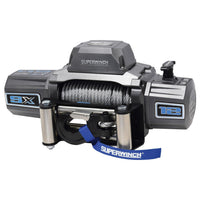 Superwinch SX12 12000 lb 12V electric winch with steel wire rope in graphite finish - three quarter front view