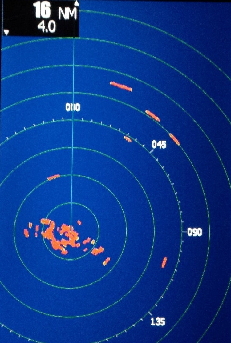 SI-TEX T-760 color radar display showing ships at 20 miles range on 7-inch touchscreen