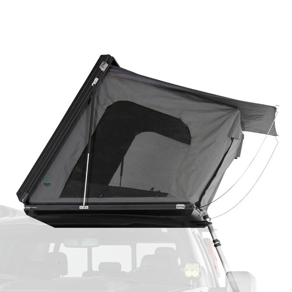 OVS HD Sidewinder Aluminum Hard Shell Roof Top Tent - Side View, Grey Body & Green Trim