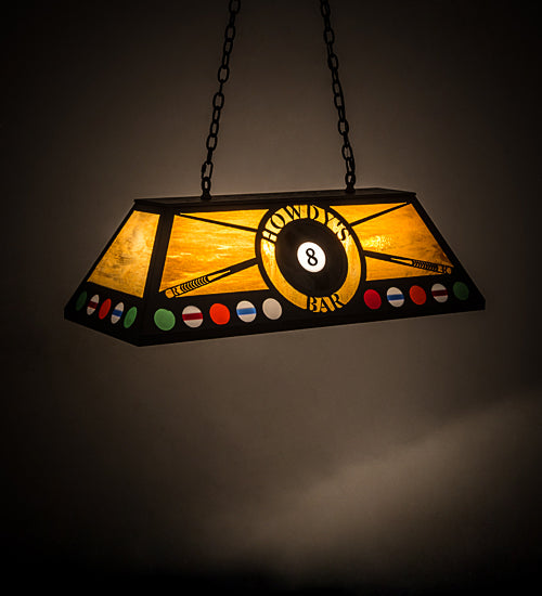 Meyda 39-inch Personalized 8 Ball Howdy's Bar Oblong Pendant Light - front view