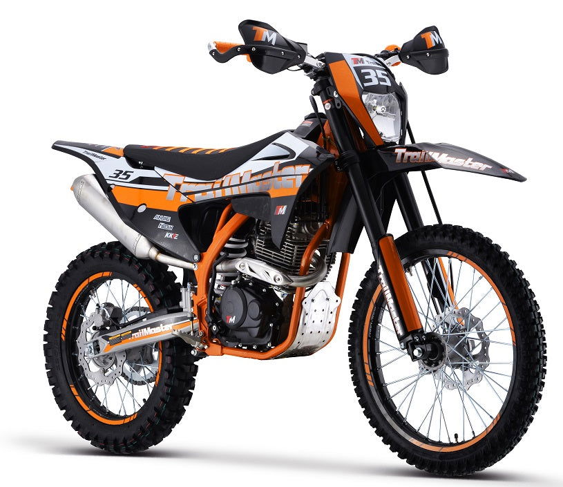 TrailMaster TM35 250cc Dirt Bike full view - 5-Speed Manual with Dual Disc Brakes and 21/18 Wheels