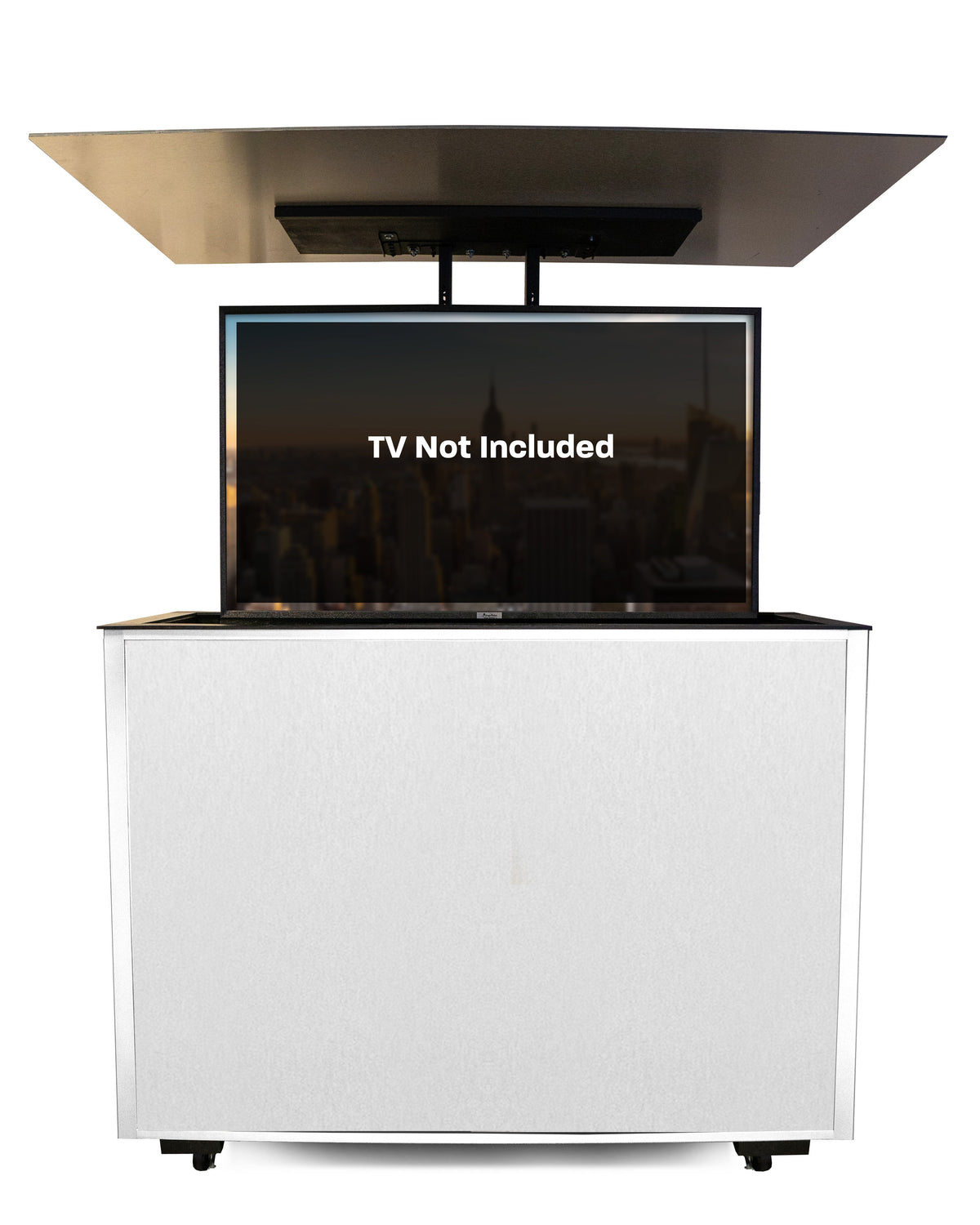 MirageVision 32 Inch Outdoor Premium TV Lift Cabinet - White Exterior White Trim Front View