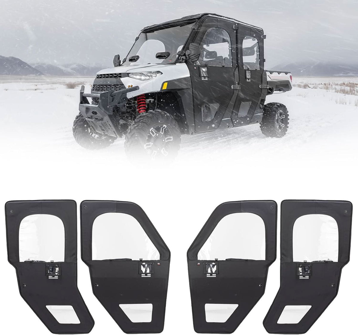 Kemimoto UTV Full Doors with Steel Frame for Polaris Ranger CREW XP 1000 2019-2026 - Complete 4-Door Set