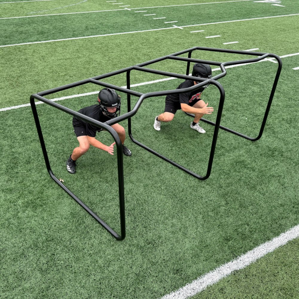 Rae Crowther 2 Man Chute Stall with players demonstrating proper low stance technique