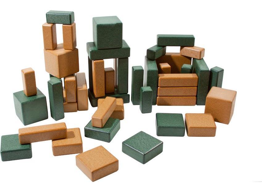PlayMore Design Eco Blocks set of green and cedar recycled plastic building blocks