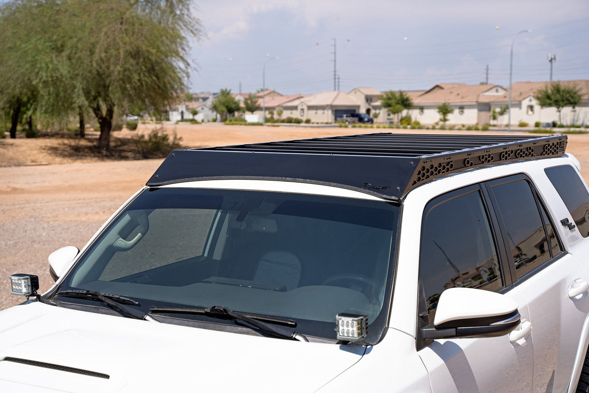 Rago Fabrication solid front fairing roof rack installed on 2010-2024 Toyota 4Runner, outdoor full vehicle shot