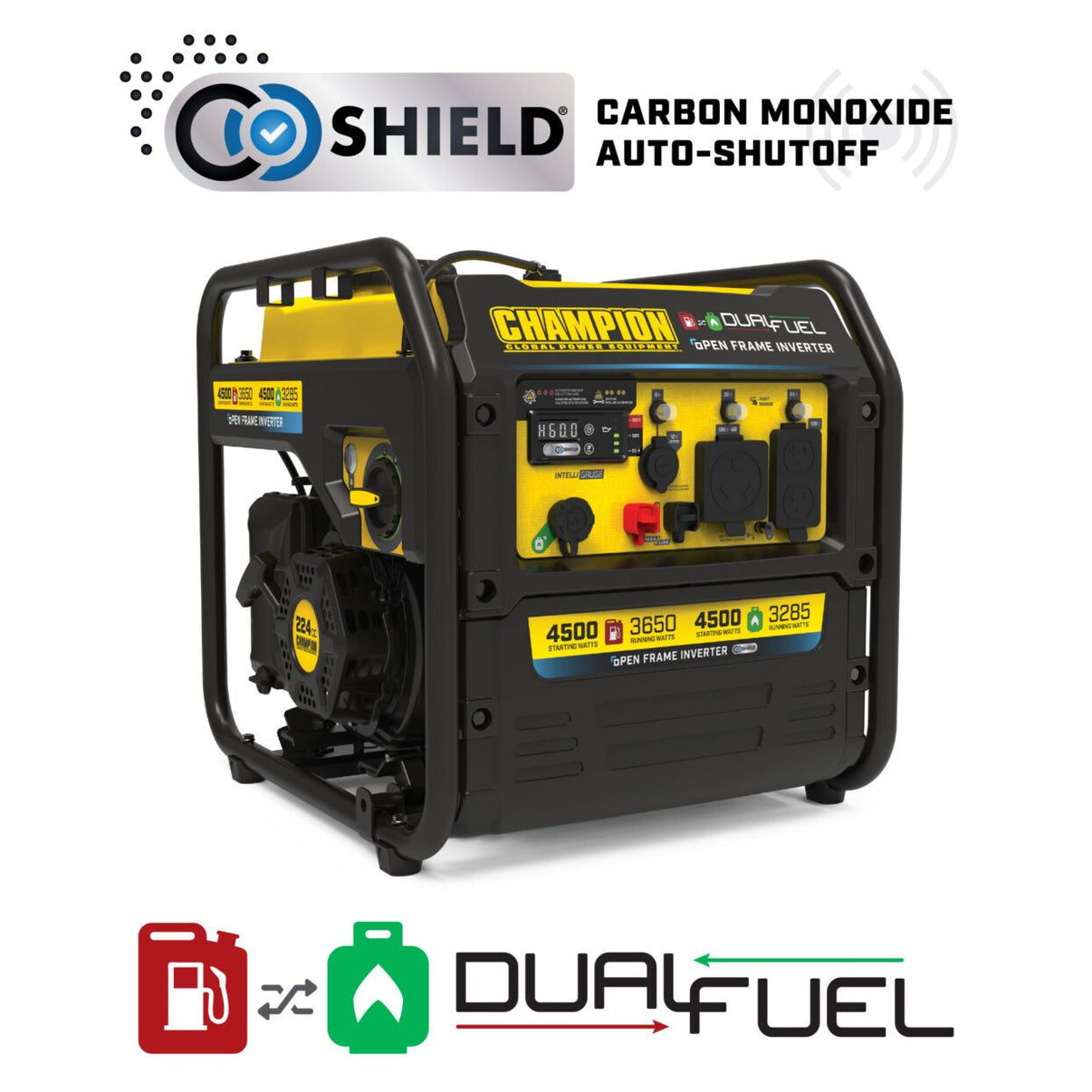 Champion 4500W Dual Fuel Open Frame Inverter Generator - front view