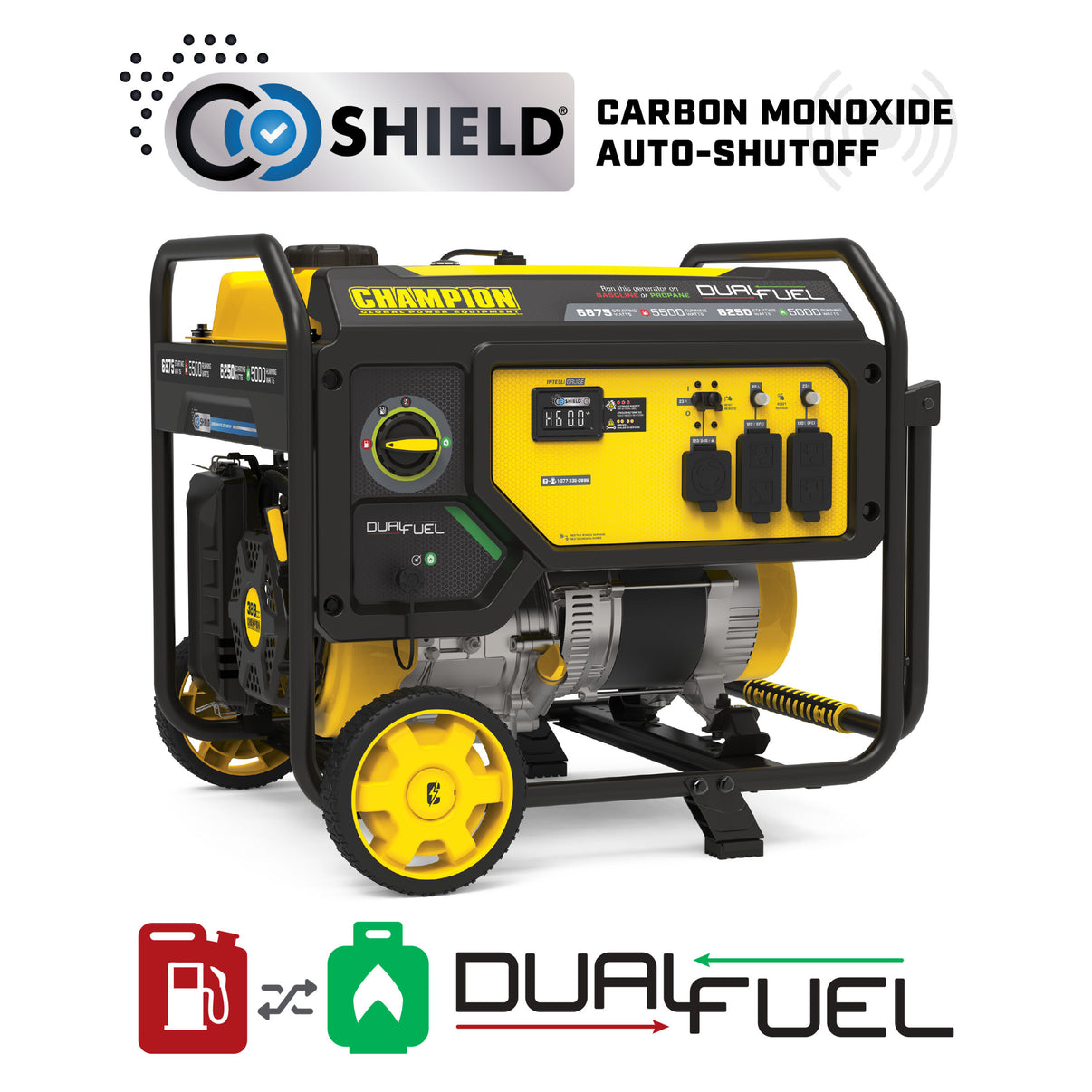 Champion 5500W Dual Fuel Portable Generator with CO Shield - hero view