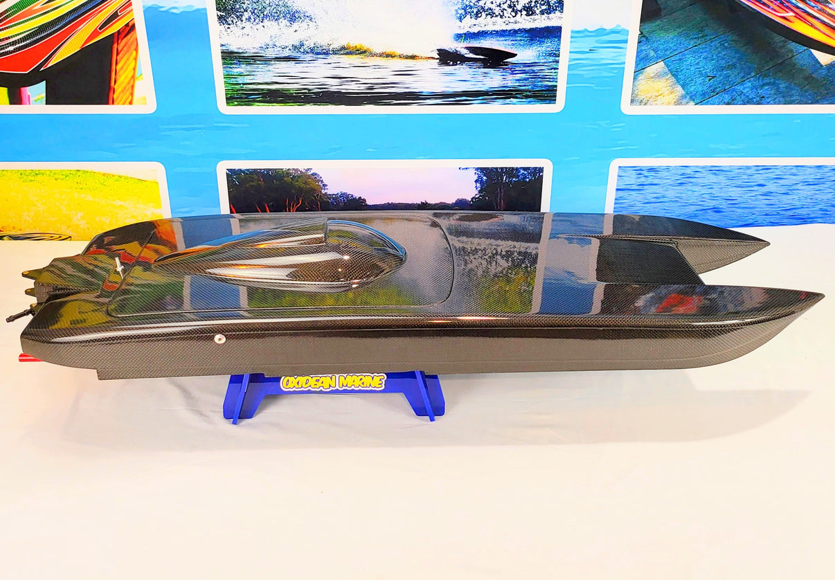 Oxidean Marine THE ANIMAL CAT II E Twin Cat RTR RC Boat in Carbon Fiber - hero shot