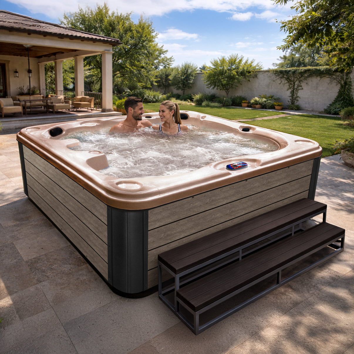 American Spas AMZ740B bench spa - Champagne Dreams interior, outdoor environment