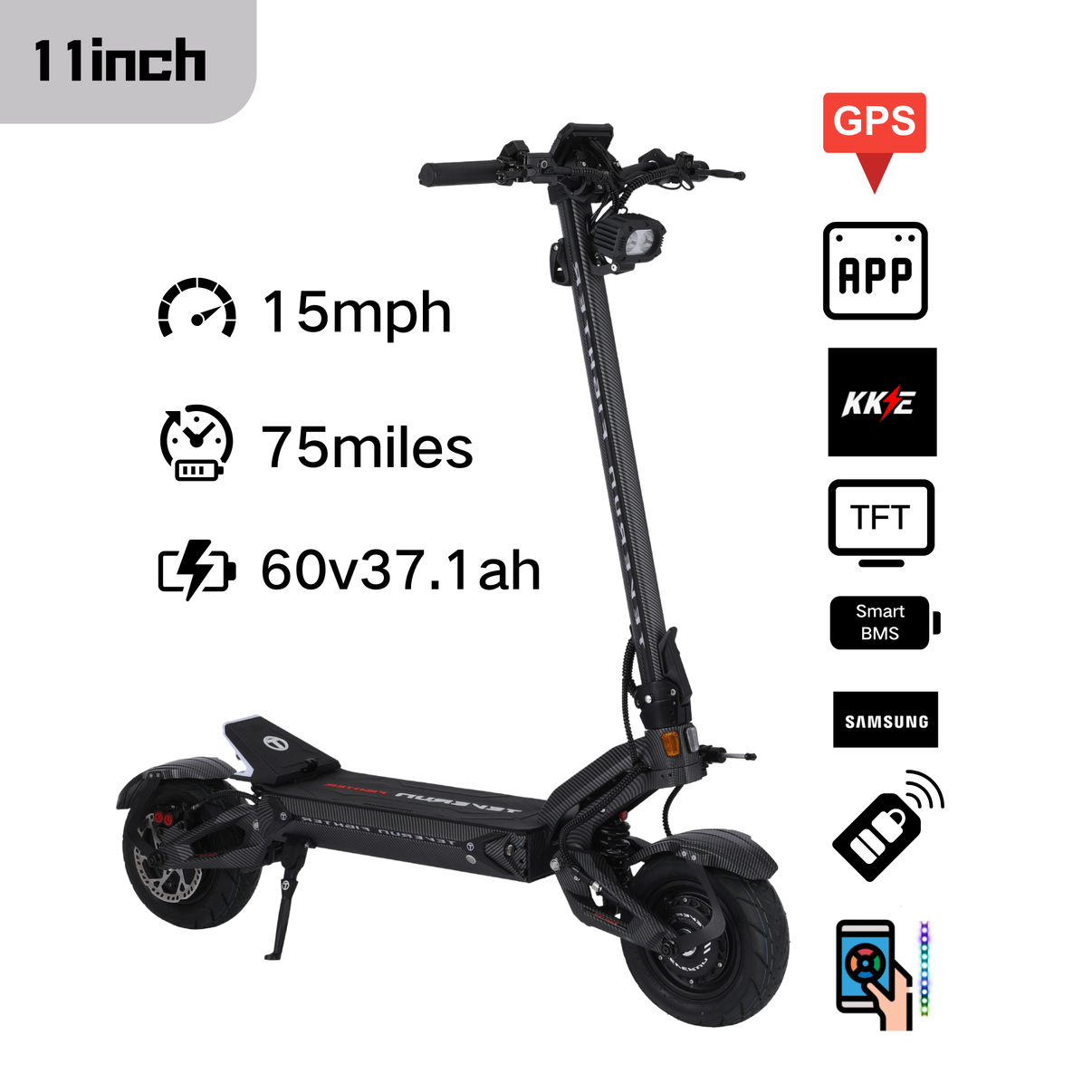 Teverun 2026 Fighter Eleven+ Electric Scooter - hero shot full view