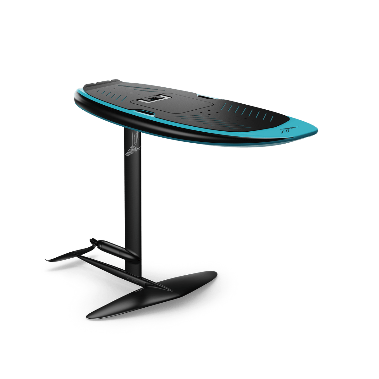 Lift Foils 4'8 LIFTX eFoil Spark Blue complete package isometric view with shadow