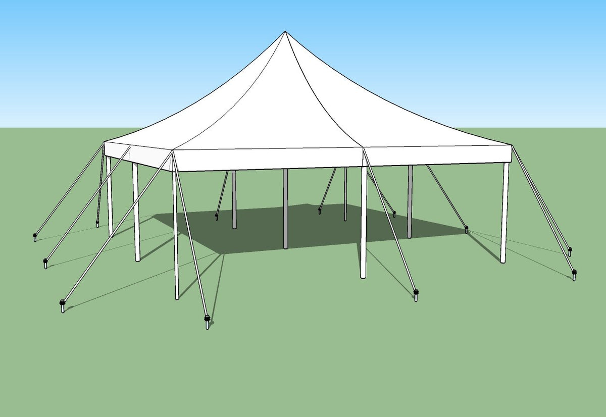 Ohenry 20x20 High Peak Pole Tent - full exterior view of white party tent