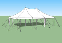 Ohenry 20' x 30' High Peak Pole Tent set up as a party tent - white vinyl top with elegant peak