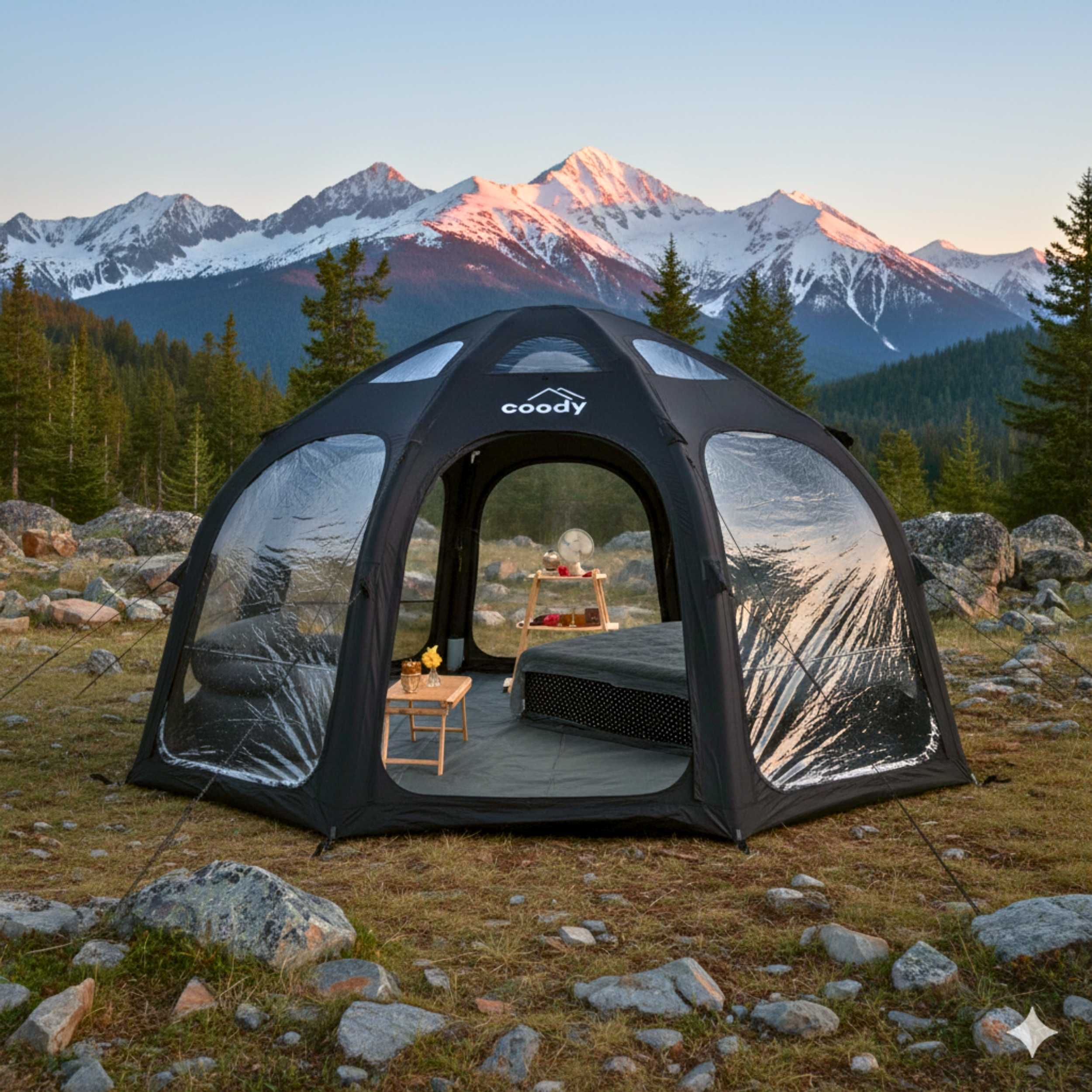Coody Aurora Dome Black Inflatable Tent for Camping 2-4 Person