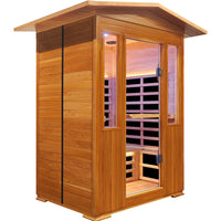 GoldenWave Outdoor Two-Person Red Cedar Far Infrared Sauna with RGB Lighting - exterior view