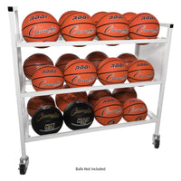 Champion Sports 24 Ball Double Wide Ball Cart in white powder-coated steel with rubberized casters