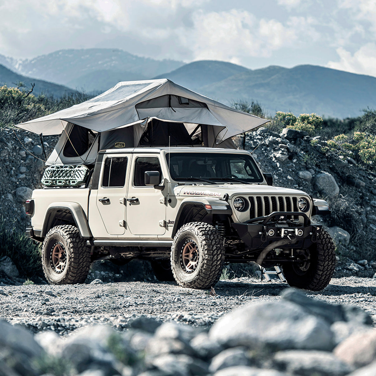 Smittybilt Gen2 Overlander Rooftop Tent in Gray - hero shot, full product view