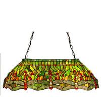 Meyda Tiffany Hanginghead Dragonfly 32-inch Oblong Pendant - mahogany bronze hardware with Amber, Pond Green, and Scarlet art glass