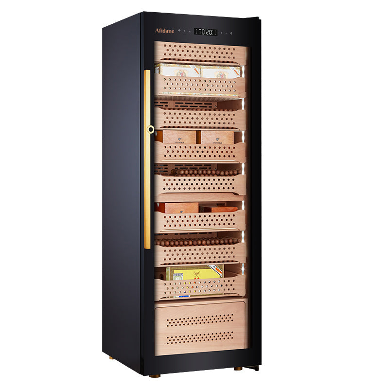 Afidano 1500 Count Cigar Humidor Cabinet Steel Exterior with Touch Panel - Side View Full