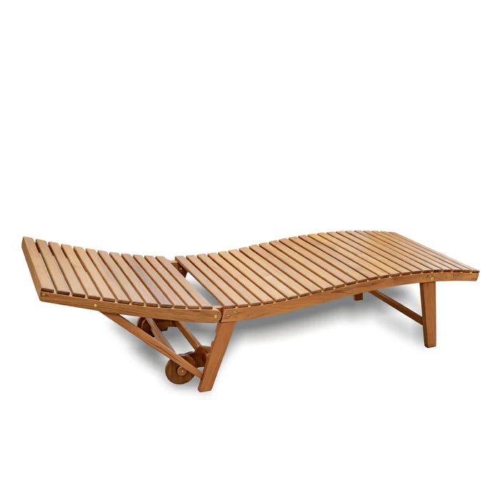 Whitecap 80 inch premium grade teak pool lounge chair with oiled finish and adjustable back - full view