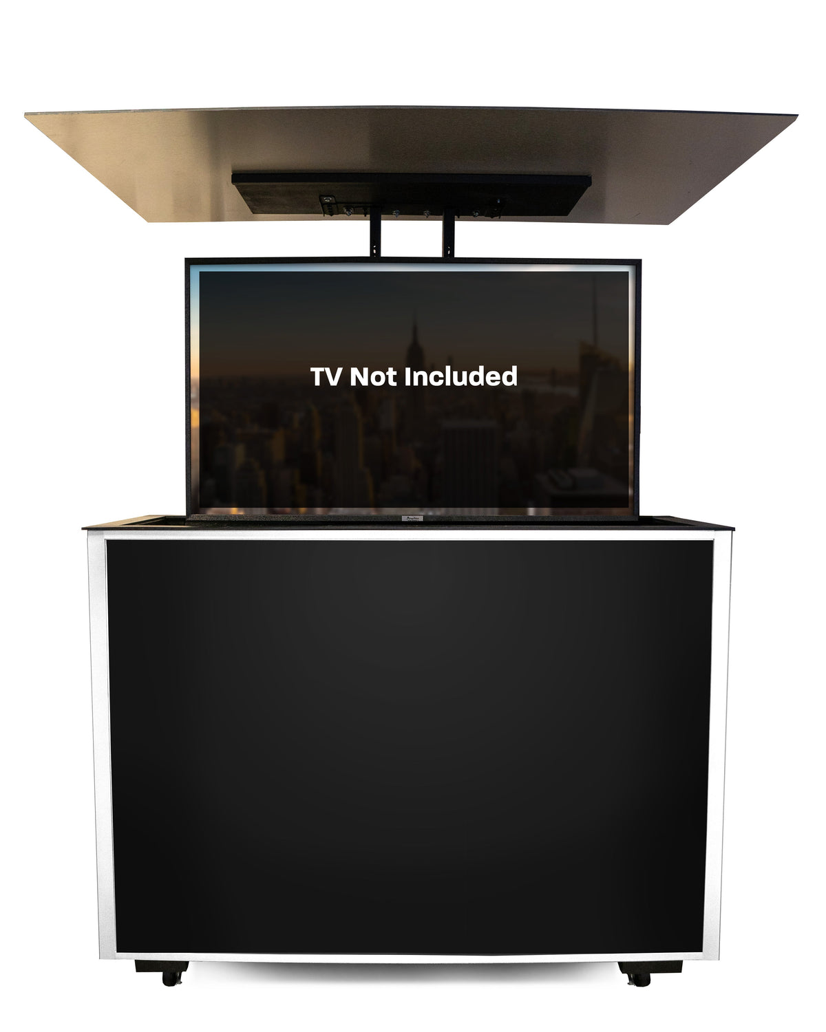 MirageVision 43-inch Outdoor Premium TV Lift Cabinet - White Exterior with Black Trim