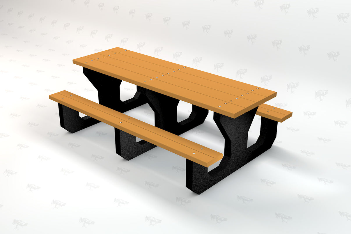 Frog Furnishings 6ft Youth Picnic Table with Resinwood slats and black recycled plastic frame