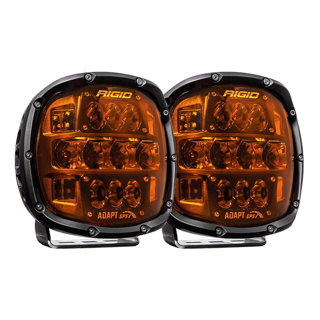 RIGID Adapt XP with Amber Pro Lens Pod Lights - Pair front view