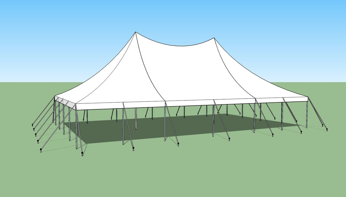 Ohenry 30' x 50' High Peak Pole Tent diagram and sketch showing tent structure