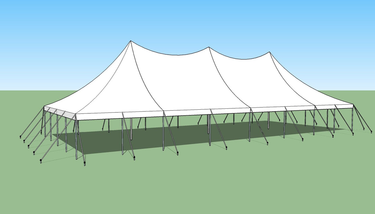 Ohenry 30' x 70' high peak pole tent set up as an elegant party tent for outdoor events