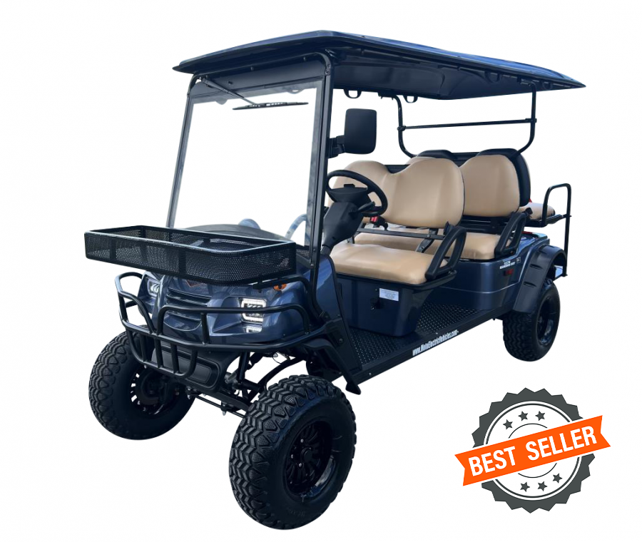 MotoEV 6 Passenger Highriser Street Legal Golf Cart front three-quarter view