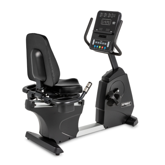 Spirit Rehab 4.0R Recumbent Bike - front view showing step-through design and LED console